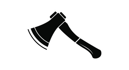 A bold black silhouette of a classic axe with a sharp blade and wooden handle isolated on a white background silhouette
