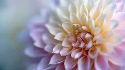 Close-up of a beautiful flower. the flower has multiple layers of petals, with the center being a pale yellow color. the petals are arranged in a fan-like pattern, with some overlapping each other.