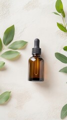 Amber Glass Dropper Bottle with Green Leaves