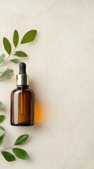 Amber Glass Dropper Bottle with Green Leaves