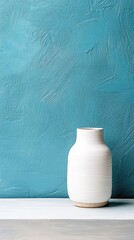 White Ceramic Vase on Blue Textured Background