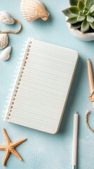 Blank Notebook with Seashells and Succulent