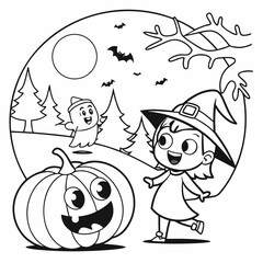 Halloween Funny coloring page for children and adults black and white coloring page