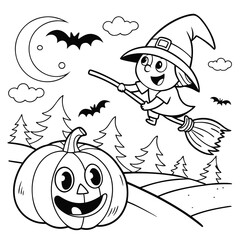 Halloween Funny coloring page for children and adults black and white coloring page