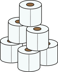 Stacked pyramid of white toilet paper rolls
