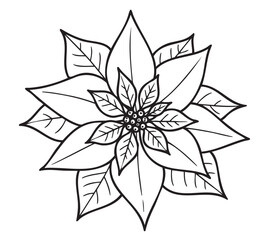 Obraz premium Black outline of a detailed floral design with layered petals and leaves, depicting a stylized flower in full bloom.