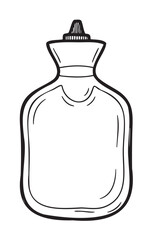 Obraz premium Black outline drawing of a classic hot water bottle with a screw cap. simple and minimalistic design for health and comfort concepts.