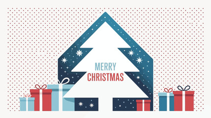 Obraz premium Merry christmas greeting card with decorated tree and gifts
