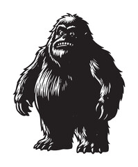 Obraz premium Black silhouette of a bipedal, hairy creature resembling a mythical beast with a fierce expression.