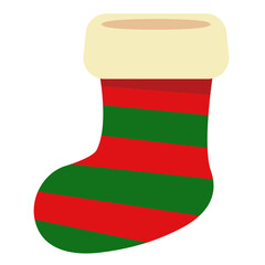 Christmas Socks. Winter Stocking with Holiday, Xmas Element. Red Santa Stocking. Vector Illustration