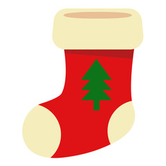 Christmas Socks. Winter Stocking with Holiday, Xmas Element. Red Santa Stocking. Vector Illustration