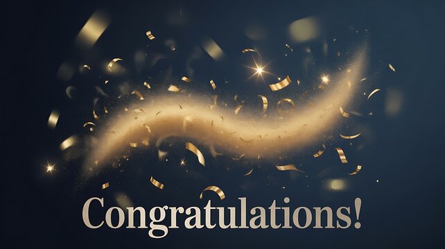 Golden confetti and swirling light for congratulations