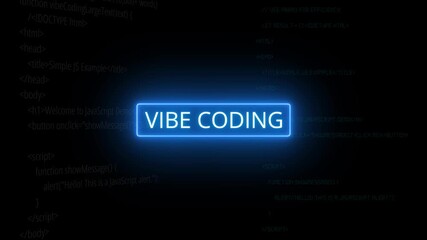 Neon vibe coding text glows in center of flowing code, sleek digital code movement and dark background show script runner and digital focus vibe. Motion graphics of java code concept. - Powered by Adobe