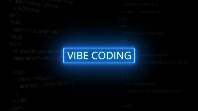 Neon vibe coding text glows in center of flowing code, sleek digital code movement and dark background show script runner and digital focus vibe. Motion graphics of java code concept.
