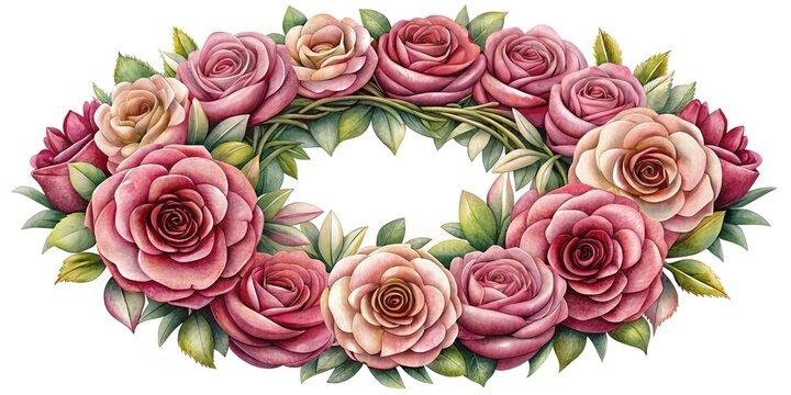 Watercolor Rose Wreath Illustration for Weddings, Cards and Festive Occasions