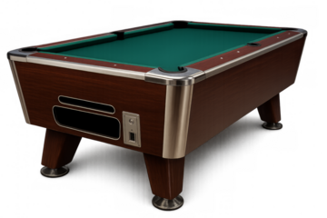 Modern empty pool table with green cloth on transparent background