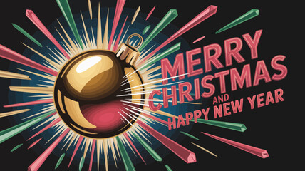 Golden christmas ornament with festive starburst and holiday greetings