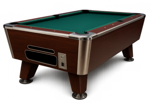 Modern empty pool table with green cloth on transparent background