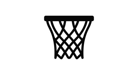 A stark black silhouette of a basketball hoop and net against a clean white background symbolizing sport and competition silhouette