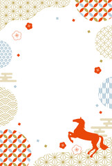 和柄　馬のシルエット　たて　フレーム