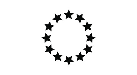 A circle of twelve black stars forming a constellation shape in silhouette on a white background