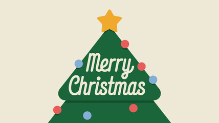 Stylized christmas tree with merry christmas text and ornaments