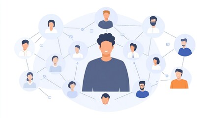 CRM (Customer Relationship Management) concept: Businessman with customer network, customer service, human resources (HR) management and recruitment, outsourcing, team building.