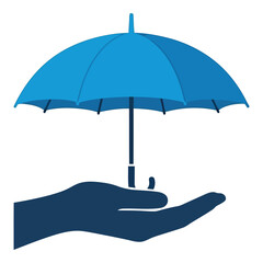 Blue umbrella held open over protective open hand symbolizing safety security and protection vector