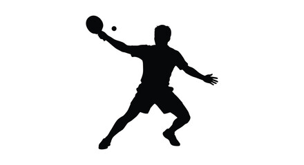 Dynamic silhouette of a male athlete in action playing table tennis hitting the ball with a paddle silhouette