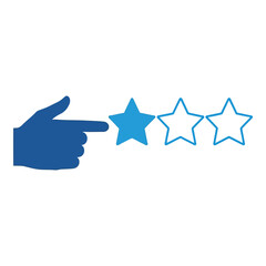 Hand finger points to a single blue star for rating and feedback system concept vector