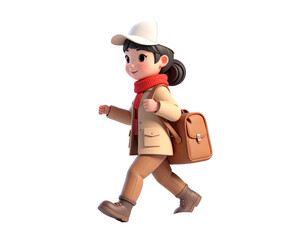 A charming 3D animated girl character walking to school.