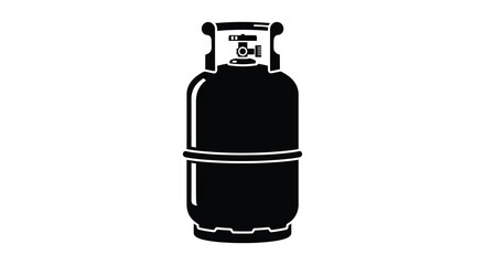 A stark black silhouette of a propane gas cylinder with a white band and valve on a white background