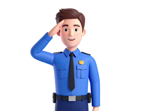 3D cartoon illustration of a friendly police officer saluting. - Powered by Adobe