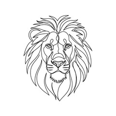 Fototapeta premium Minimalist lion head continuous line art, majestic wild animal face vector illustration, modern black and white lion portrait for logo and branding