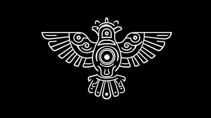Intricate eagle illustration with ornamental design on black background, showcasing symmetry and artistic creativity. The eagle figure evokes themes of power, freedom, and strength.