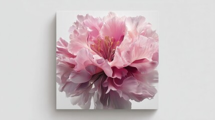 Close-up of a blooming peony flower, showcasing its soft pink petals