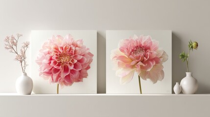 Two Dahlia Flower framed painting on the wall with some decor