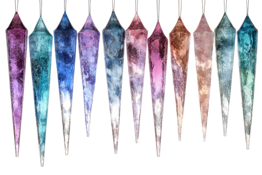 Set of colorful icicle ornaments decorative holiday elements for winter season isolated on white background