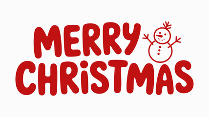 Merry christmas text with a cute snowman illustration in red
