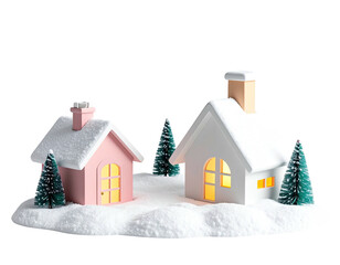 Naklejka premium Charming miniature Christmas village with snowy houses and trees.