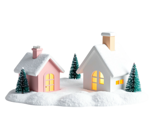 Charming miniature Christmas village with snowy houses and trees.