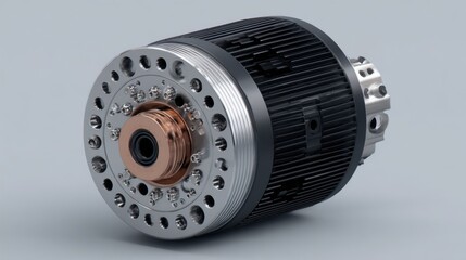 Obraz premium A close-up shot of a sophisticated machine component, showcasing a circular design with intricate details