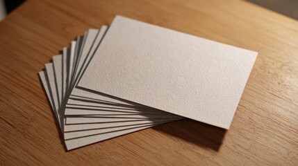 A stack of blank business cards arranged neatly on a wooden surface, ready to be customized