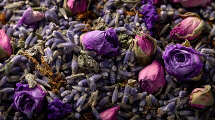 A beautiful composition of lavender, and rosebuds, dried to perfection. A collection of aromatic botanicals, capturing the essence of fragrance and natural beauty