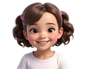 Adorable 3D animated girl with a joyful and happy smile.