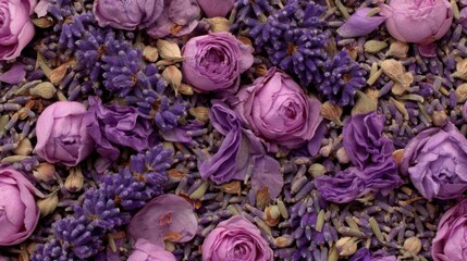 Aromatic blend of dried lavender and delicate roses, creating a visual treat