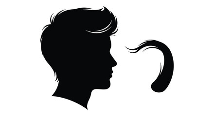 Stylized black silhouette of a man s profile with a flowing lock of hair detached and curving elegantly silhouette