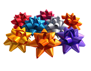 Vibrant collection of multicolored shiny gift bows for presents.