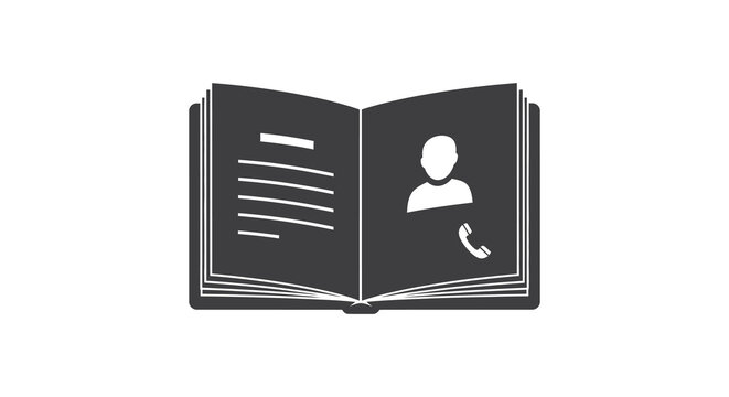 Open book with contact information and phone icon in silhouette style