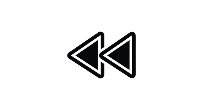 Bold black double rewind icon representing fast backward playback on a clean white background silhouette